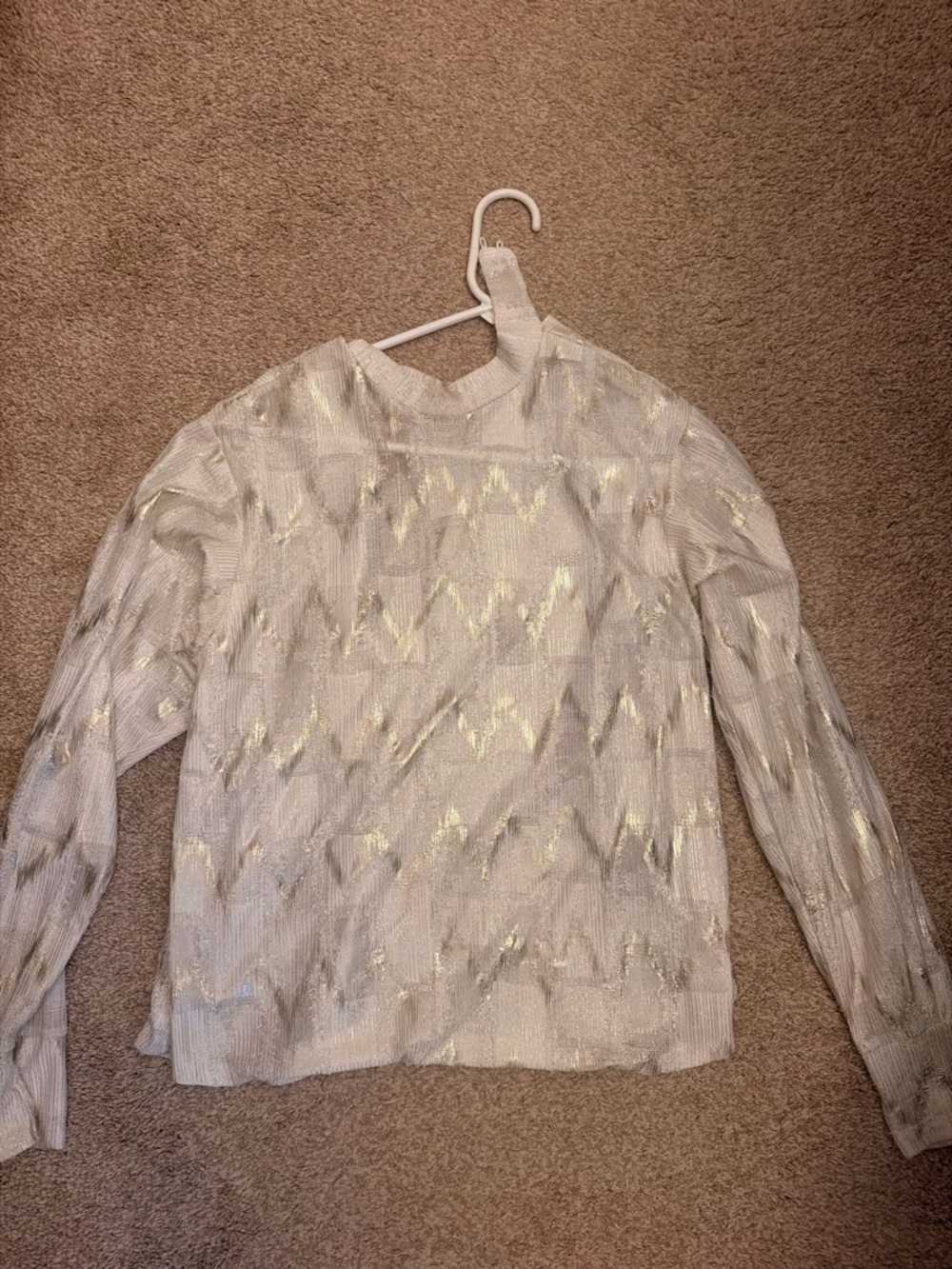 Zara Cream Crewneck Sweater with Gold Chevron Detail